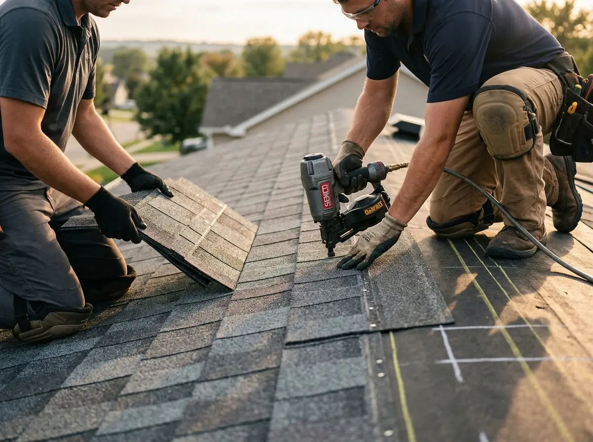Professional roofer working on a residential roof in Edgewater Park